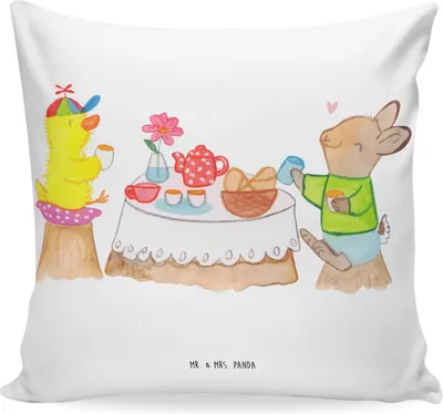 Produktbild von Mr. & Mrs. Panda Deko Kissen Ostern Frühstück - Weiß - Geschenk, zier, Küken, 40x40, Frühling, Polster, Hase, Kuschelkissen, Ostergrüße, Osterhase, Dekokissen
