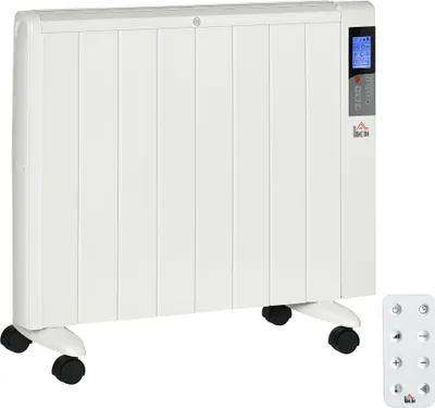 Produktbild von Elektroheizung mit Rollen, 9 vorinstallierte Modi, Wandmontage möglich, 5-35° C, weiß, 75 x 7,5 x 58,5 cm