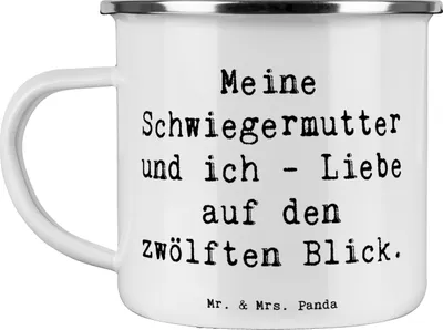 Produktbild von Mr. & Mrs. Panda Teetasse Spruch Schwiegermutter Liebe - Weiß - Geschenk, Jubiläen, Pott, Familie, Beziehung, Schwiegereltern, Emaille Becher, Tasse, Familienbande, Humor