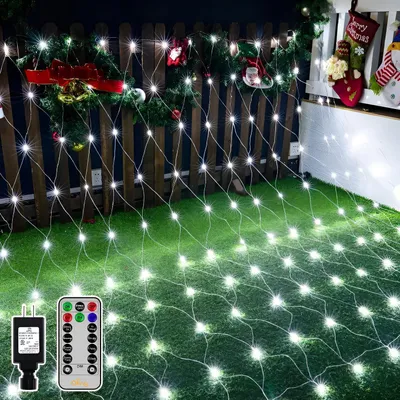 Produktbild von LED-Lichternetz 200-flammig, Spritzwassergeschützt, 8 Modi, Timer, Dimmfunktion und