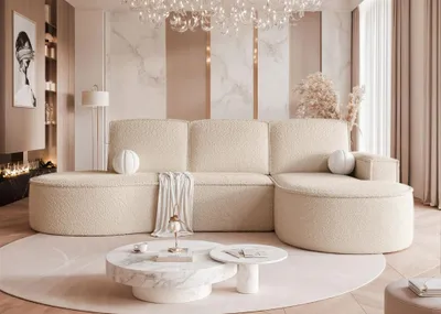 Produktbild von Ecksofa Schlafsofa Sofa ARLET in Stoff Abriamo Hellbeige Ottomane Rechts