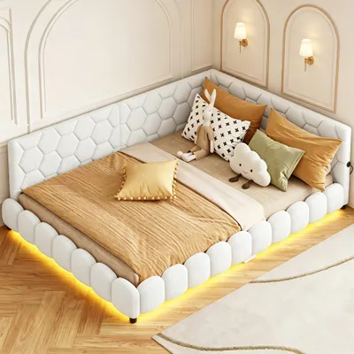 Produktbild von INONEFT Polsterbett 140x200cm mit USB, Tagesbett mit Lattenrost und LED, Funktionsbett Doppelbett Daybett, Weiß