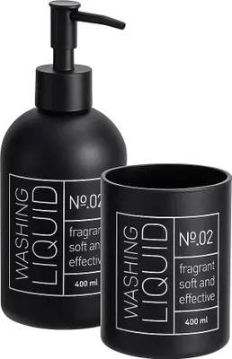Immagine prodotto di Distributore di sapone e portaspazzolino in vetro ONYX, nero