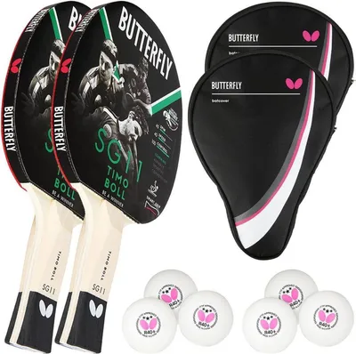Produktbild von Butterfly 2x Timo Boll SG11 Tischtennisschläger + 2x Tischtennishülle Drive Case + 6x 40+ 3*** Tischtennisbälle