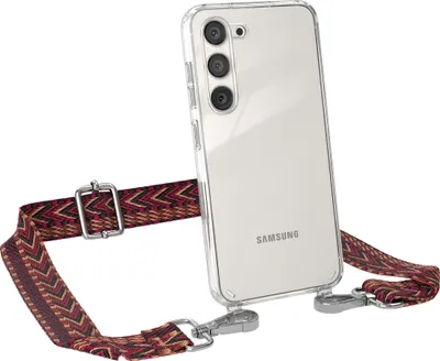 Produktbild von EAZY CASE Handykette - Verstellbarer Trageriemen kompatibel mit Samsung Galaxy S23, Handykordel mit transparenter Silikon-Hülle, Band in Rot
