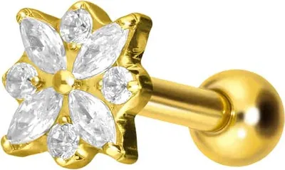 Produktbild von Ohrpiercing Titan Ohrpiercing mit Innengewinde KRISTALLBLUME Gold Stablänge: 6mm
