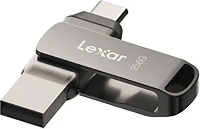 A Lexar USB drive with both USB-A and USB-C connectors.
