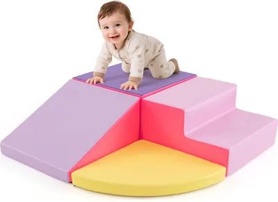 Image de COSTWAY 4 PIÈCES. Cubes en mousse, briques géantes, briques souples, grandes briques, cubes en bois pour enfants, bébés & écoliers, rose+lilas