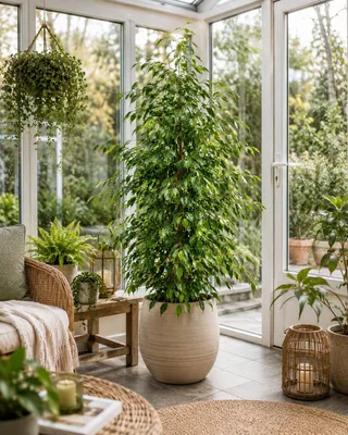 Produktbild von Birkenfeige Ficus Benjamina Exotica 130–150 cm – Große Zimmerpflanze, Luftreinigender Ficus, Pflegeleichte Grünpflanze für Büro & Zuhause