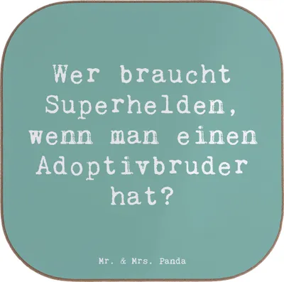 Produktbild von Mr. & Mrs. Panda Untersetzer für Gläser Spruch Held Adoptivbruder - Meeresbrise - Geschenk, Coaster, Adoption, Tassenuntersetzer, Tischuntersetzer, Familienverbindung