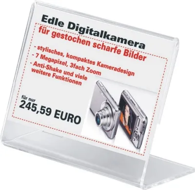 Produktbild von Info-/Preisaufsteller 90x60mm L-Form glasklar VE=10x10 Stück