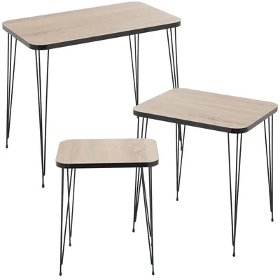 3er-Set Beistelltische, Holz/Metall, Schwarz, Marmoreffekt, 60x37x53 cm