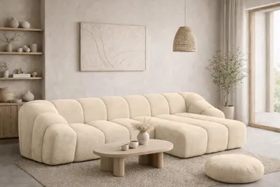 Produktbild von Kaiser Möbel Ecksofa Modulare L-Form, Veloursstoff Bluvel, Creme, Rechts, CROISSANT L