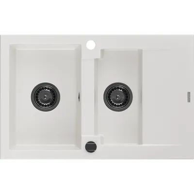 Obrázek produktu pro Mexen Gaspar 1,5-miskový granitový dřez s odkapávačem 737 x 475 mm, Bílá, sifon Černá - 6507731505-20-B