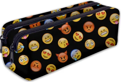 Produktbild von Mäppchen, Federtasche, Federmäppchen 2 Fächer, Schüleretui, lustiges 3D-Motiv, Emoji Schwarz [107]