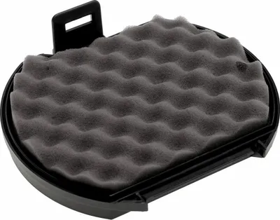 A black plastic filter holder with a gray foam filter insert.