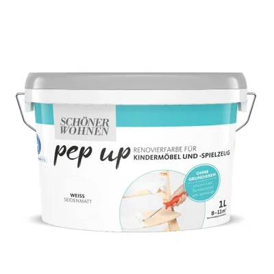 Produktbild von Schöner Wohnen Pep Up Renovierfarbe für Kindermöbel Seidenmatt weiß 1,0 Ltr. weiss