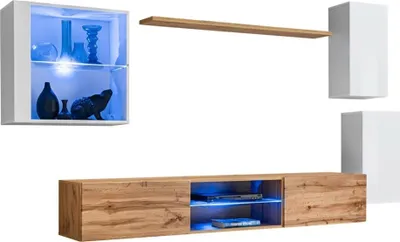 Immagine prodotto di Set di mobili da soggiorno SWITCH XXIII – LED – Bianco e rovere – Design sospeso