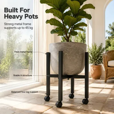 Produktbild von Pflanzenständer verstellbar, Metall, 24-38 cm, mit Zwenkrollen, für Innen und Außen