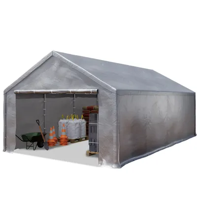 Produktbild von TOOLPORT Lagerzelt 4x8 m Zelthalle Unterstand Zeltgarage PE Plane 350 N wasserdicht in grau