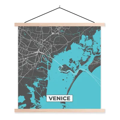Produktbild von MuchoWow® Textilposter Venedig - Stadtplan - Karte - Blau 120x120 cm mit holzfarbenen Rahmen - Textil-Poster