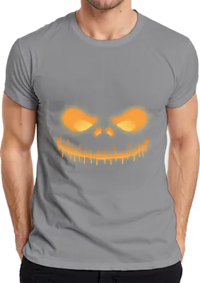 Produktbild von Halloween Grinsender Totenkopf Leuchtend Neon Gelb Horror Glühend Herren T-Shirt, Grau, L