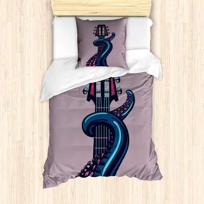 Produktbild von ABAKUHAUS Tintenfisch Mantele, Gitarrenmusik, Milbensicher Allergiker geeignet mit Kissenbezügen, 135 cm x 200 cm - 80 x 80 cm, lila Blau