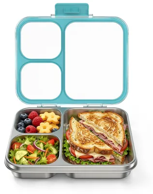 Edelstahl Lunchbox 4 Fächer Bento Box für Kinder blau