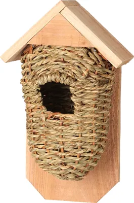 Produktbild von Vogelhaus aus Weidengeflecht aus Holz und Seegras für eine einzigartige Gartendekoration