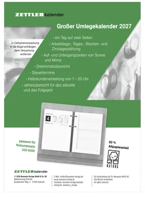 Produktbild von Umlegkalender 1T/2S 10,5x14,2 2027