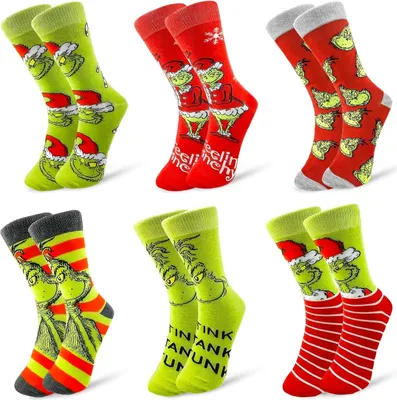 Produktbild von 6 Paar Grinch Weihnachtssocken Uni 37-46 - Lustige Festtagssocken mit Anti-Pilling & antibakteriell - Geschenkidee für Damen und Herren