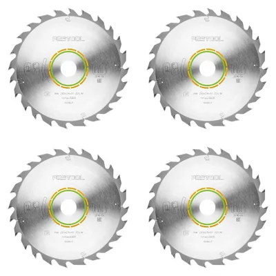 Image de Festool HW 230x2,5x30 W24 Lame circulaire WOOD STANDARD 4 pces ( 4x 500647 ) 230 x 2,5 x 30 mm 24 dents pour tous les matériaux en bois, panneaux de construction, matières plastiques souples, coupe grossière