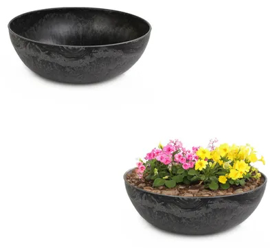 Produktbild von Pflanzschalen für draussen Vintage Dekoschalen rund schwarz 2x 30 cm