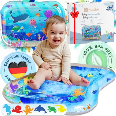 Produktbild von Mallie® Blau Original Wassermatte Baby BPA Frei 66 x 50 cm I Perfektes Tummy Time Toy für die Bauchlage – Wasserspielmatte Baby, Baby Matte, Babymatte
