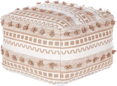 Obrázek produktu pro BELIANI Taburet béžový bavlněný 50 x 50 x 35 cm EPS polstrování silné tkané čalounění podnožka v boho stylu