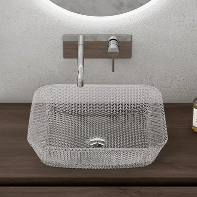Immagine prodotto di doporro Lavabo da Appoggio in Vetro Temperato Lavandino Bagno Quadrato 40 x 40 x 11 cm Trasparente Lavello Design Artistico con Texture per Cucina WC Ospiti Minerva03
