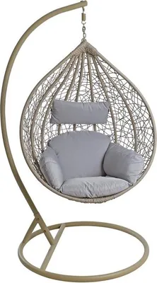 Produktbild von Hängesessel mit Gestell Polyrattan Hängekorb Rattan Hängestuhl Beige / Grau
