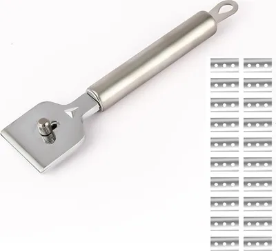 Produktbild von Schaber mit 20 Klingen – Glaskeramik-Kochfeldschaber, Glasschaber für Keramik, Induktionskochfelder, Auto, Glas, Spiegel, Aufkleber, Reinigung (Edelstahl)