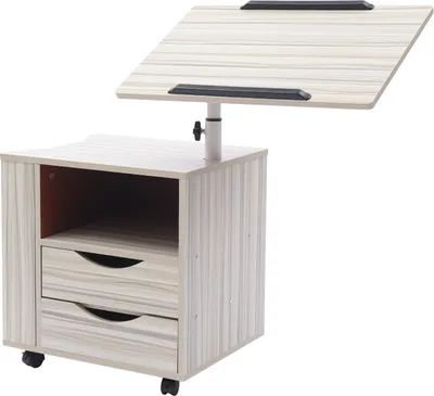 Image de Mobil Table de nuit en bois avec 2 tiroirs+roues Bureau moderne réglable Table d'appoint Table de chevet Commode amovible