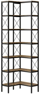 Image de Étagère d'angle en forme de L, avec 6 niveaux | Couleur : marron rustique | Dimensions : 60x60x200 cm