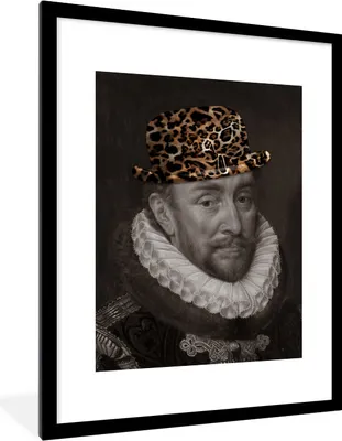 Produktbild von MuchoWow® Gerahmtes Poster Wilhelm von Oranien - Kunst - Pantherdruck 60x80 cm - Poster mit Schwarzem Bilderrahmen Wandposter Rahmen Foto Bilder - Wohnzimmer - Dekorationen - Prämie