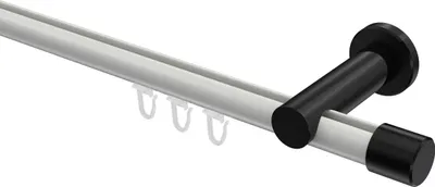 Produktbild von Interdeco Innenlaufstange / Gardinenstange mit Innenlauf Weiß / Schwarz, Typ Platon Santo (Kappe), 20 mm Ø 1-läufig, 240 cm