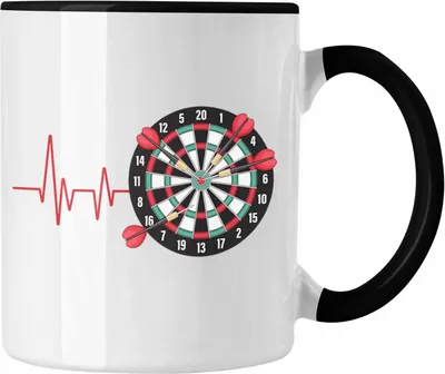Produktbild von Trendation - Darts Herzschlag Tasse Geschenk für Dart Spieler Hobby Geschenkidee (Schwarz)