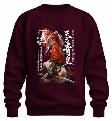 Immagine prodotto di Felpa con cappuccio, stile cyberpunk, con immagine di una ninja, katana, elementi giapponesi, stile anni 2000, samurai, colore bordeaux, taglia 3XL