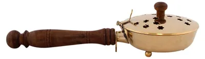 Räucherpfanne goldfarbenes Messing mit Holzgriff, L 23 cm, Ø 10 cm