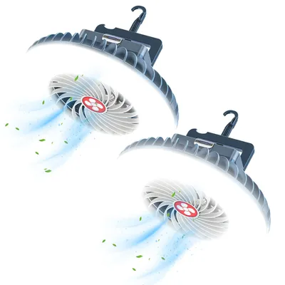 Produktbild von Campingventilator mit LED-Laterne USB-wiederaufladbarer wasserdichter Zeltventilator mit Aufhängehaken Magnet-Überlebenskits 2er-Pack