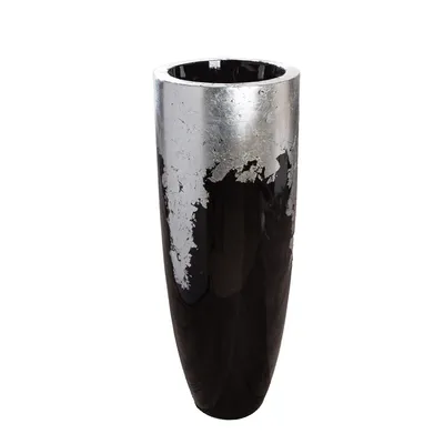 Image de Gilde Übertopf XXL, "Konus", Fiberglas, Poly, schwarz, silberfarben, VE 1, H. 100 cm, D. 38 cm 89195 4063387891957