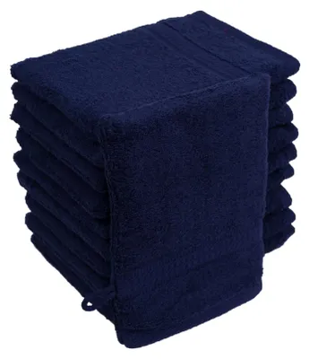 Produktbild von Waschhandschuhe Waschlappen 10er Set Navy Blau / Dunkelblau 100 % Baumwolle Frottee 500g/m² 16x21