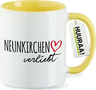 Produktbild von Huuraa Kaffeetasse Neunkirchen verliebt 330ml Gelb Keramik Kaffeebecher Geschenkidee