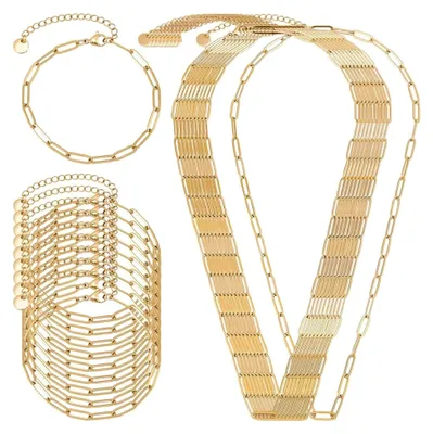Produktbild von 20 Stück Kette Halskette Armband Set 2 Stile 18K Vergoldet Edelstahl 18cm Charm Armband 47cm Link Halskette mit Hummerverschluss Damen DIY Schmuck Herstellung